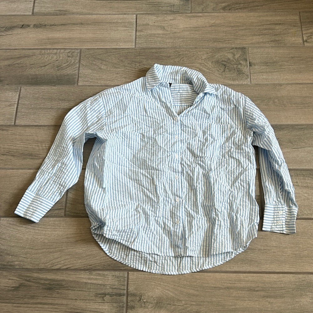 Being my most beautiful self stripe button front shirt